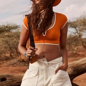 Fitted Orange Cap Sleeve Crop Top